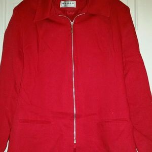 Dumas Red Suit Jacket Zipper Front Size 16